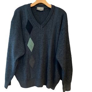 Gabicci Legato Men’s Sz XL Gray Wool Side Suede Diamond Pattern V-Neck Sweater